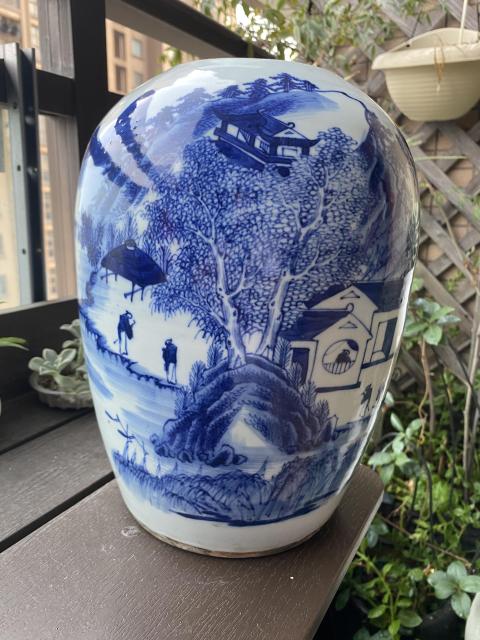 古玩陶瓷山水紋青花冬瓜罐拍賣，當前價格4800元