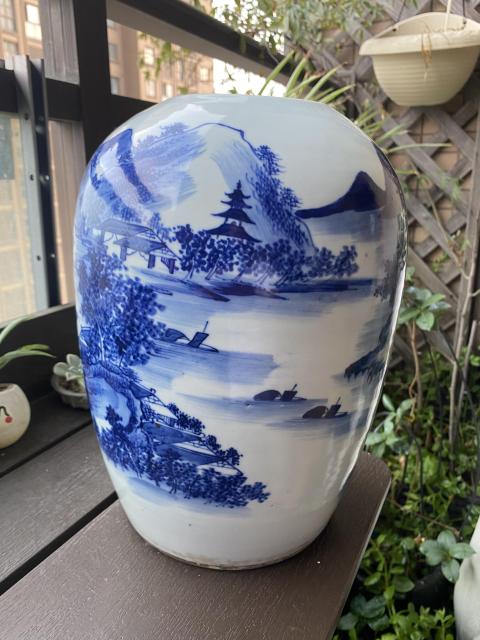 古玩陶瓷山水紋青花冬瓜罐拍賣，當前價格4800元