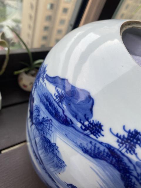 古玩陶瓷山水紋青花冬瓜罐拍賣，當前價格4800元