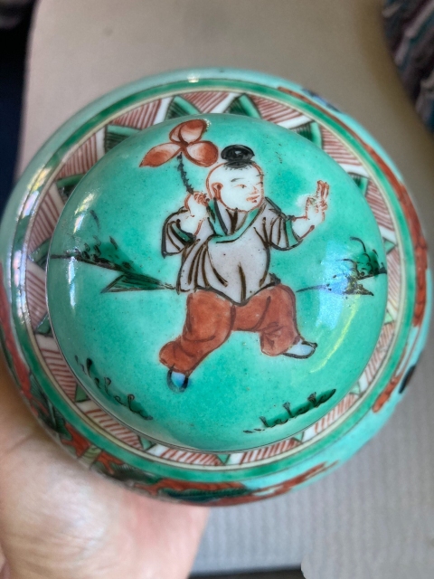古玩陶瓷綠地五彩人物故事紋蓋罐拍賣,當前價格3666元