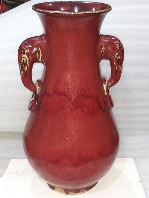 古玩陶瓷窯變紅釉雙象鼻耳尊拍賣,當前價格1880元