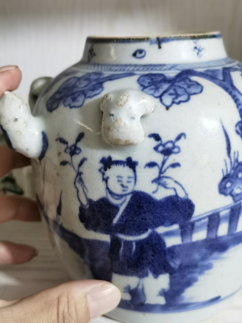 古玩陶瓷青花嬰戲紋四系壺拍賣，當前價格800元