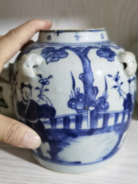 古玩陶瓷青花嬰戲紋四系壺拍賣，當前價格800元