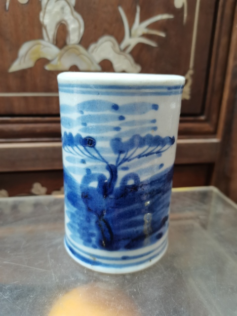 古玩陶瓷清中青花花卉紋筆筒拍賣，當前價格2000元