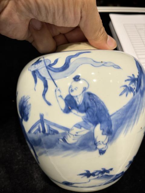 古玩陶瓷清康熙青花麒麟送子紋罐拍賣，當前價格40000元