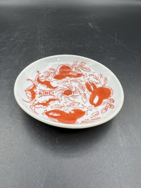 古玩陶瓷礬紅彩福壽三多紋盤拍賣，當前價格180元