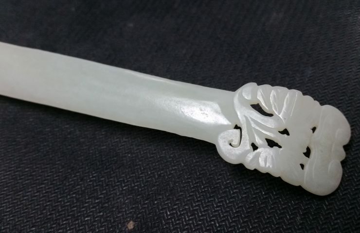 古玩玉器和田玉如意花卉發簪拍賣,當前價格980元