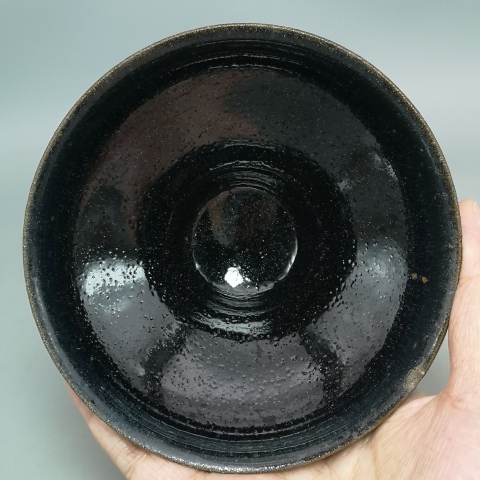 古玩陶瓷宋代建窯系烏金釉藍毫束口盞拍賣，當前價格35000元
