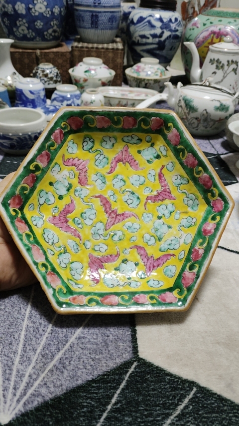 古玩陶瓷清同治粉彩洪福齊天紋貢盤拍賣，當前價格4000元