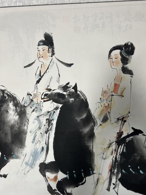古玩字畫何奕興老師精品斗方《麗人行》拍賣，當前價格650元