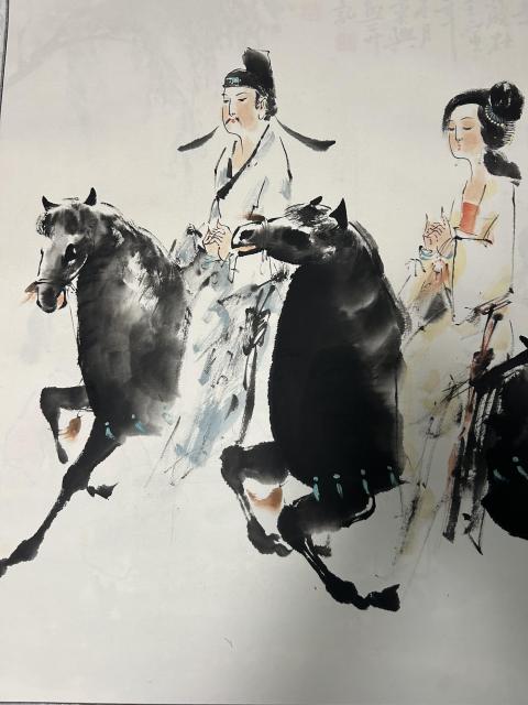 古玩字畫何奕興老師精品斗方《麗人行》拍賣，當前價格650元