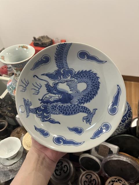 古玩陶瓷過墻龍紋青花盤拍賣,當前價格255元