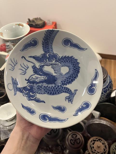 古玩陶瓷過墻龍紋青花盤拍賣,當前價格255元