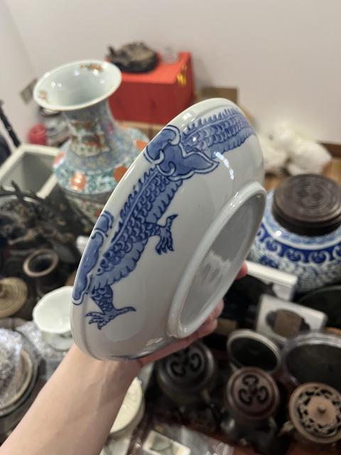古玩陶瓷過墻龍紋青花盤拍賣,當前價格255元