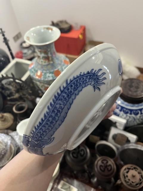 古玩陶瓷過墻龍紋青花盤拍賣,當前價格255元