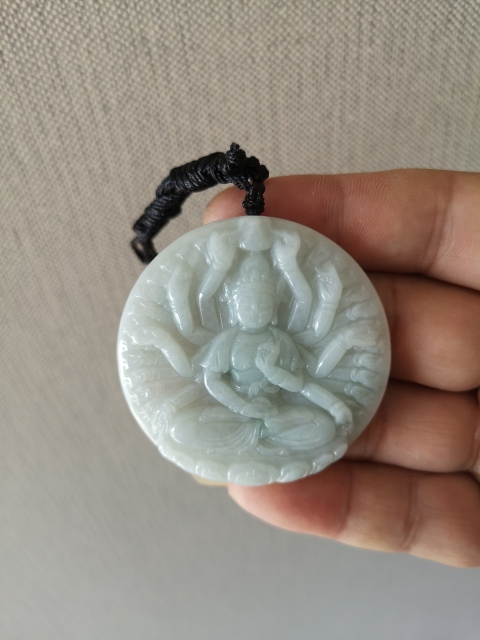 古玩玉器天然翡翠雕“千手觀音”牌拍賣,當前價格450元