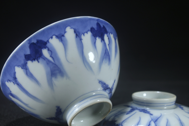 古玩陶瓷晚清·青花五福蓋碗拍賣,當前價格880元