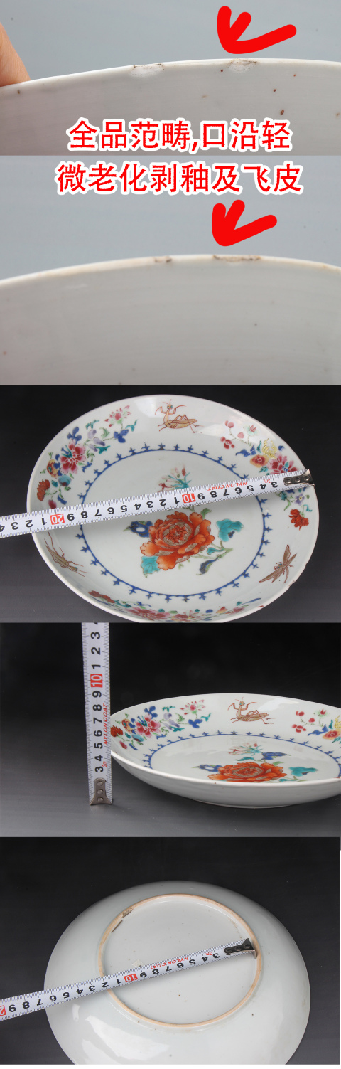 古玩陶瓷【8347】清雍正  粉彩蟲趣花卉紋深腹盤拍賣，當前價格5500元