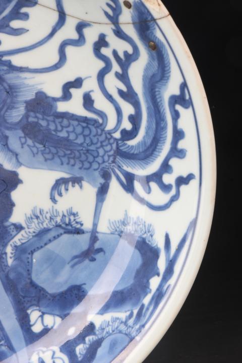 古玩陶瓷【8329】明末清初 青花鳳求凰深腹盤拍賣,當前價格12000元