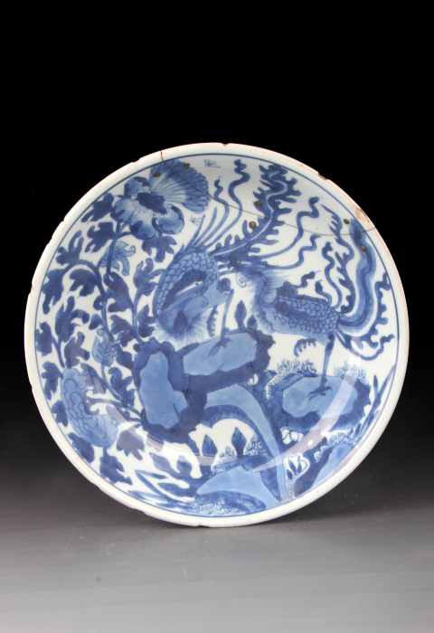 古玩陶瓷【8329】明末清初 青花鳳求凰深腹盤拍賣,當前價格12000元