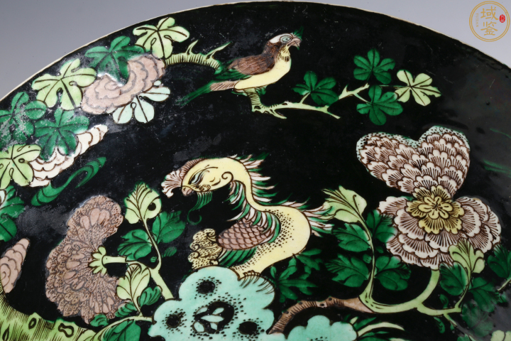 古玩陶瓷清光緒墨地素三彩五倫圖紋大斗笠碗拍賣,當前價格13888元