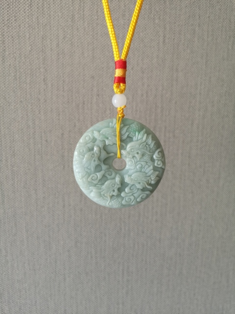 古玩玉器天然翡翠雕“龍紋”牌拍賣，當(dāng)前價格680元
