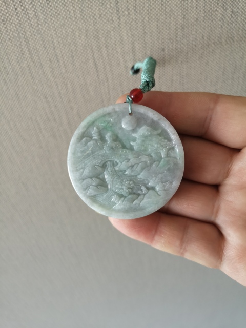 古玩玉器天然翡翠雕“山水”牌拍賣,當前價格680元