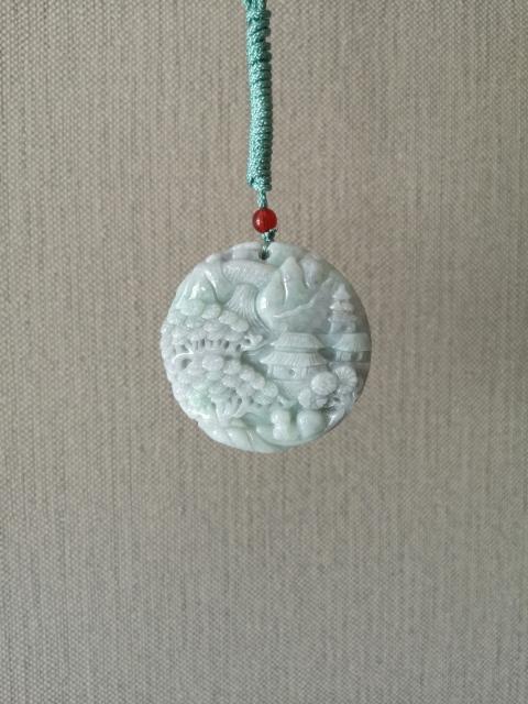 古玩玉器天然翡翠雕“山水”牌拍賣,當前價格680元
