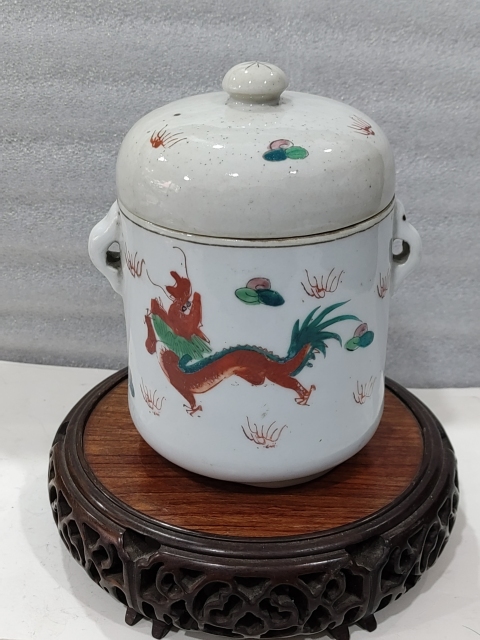 古玩陶瓷粉彩龍鳳紋雙系蓋罐拍賣,當前價格780元