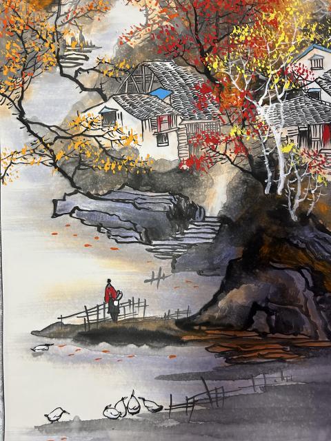 古玩字畫宋德寧老師國畫《金秋雅居》拍賣，當前價格658元