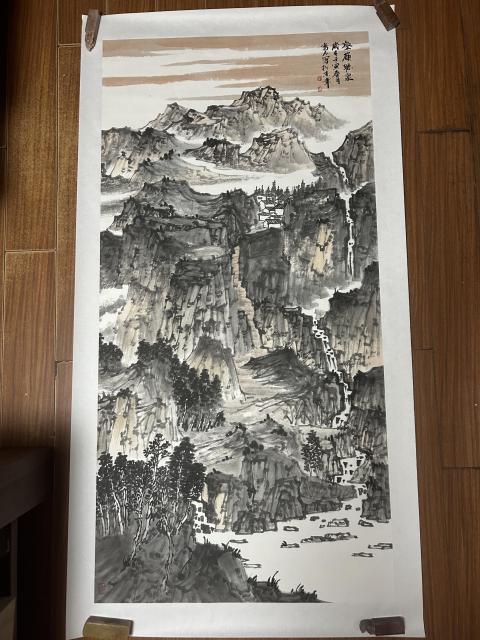 古玩字畫溫業強老師精品《壑嶺聽泉》拍賣,當前價格755元