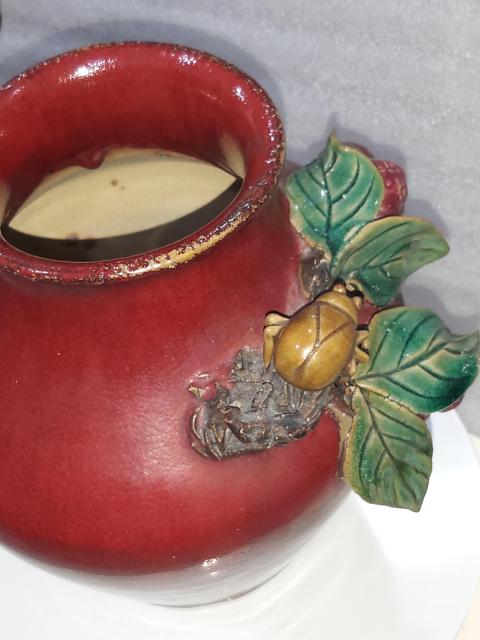 古玩陶瓷紅釉堆塑罐拍賣，當前價格1288元