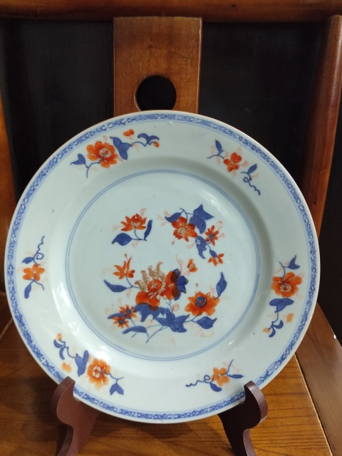 古玩陶瓷清康熙青花礬紅花卉紋盤拍賣，當前價格2000元