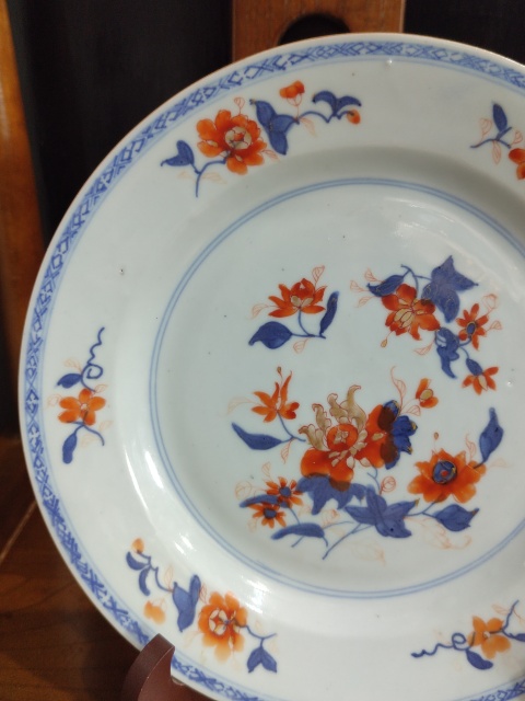 古玩陶瓷清康熙青花礬紅花卉紋盤拍賣，當前價格2000元