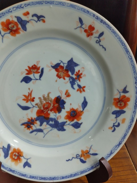 古玩陶瓷清康熙青花礬紅花卉紋盤拍賣，當前價格2000元