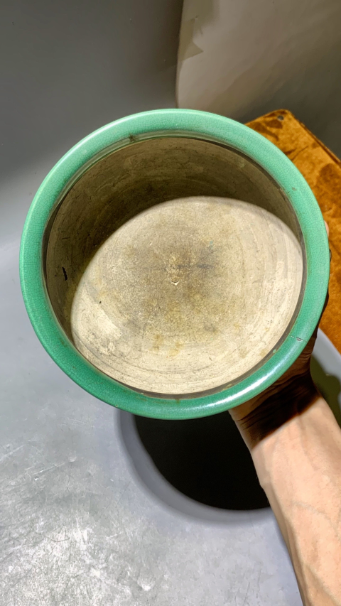 古玩陶瓷清代乾隆綠哥釉三足香爐拍賣，當前價格999元