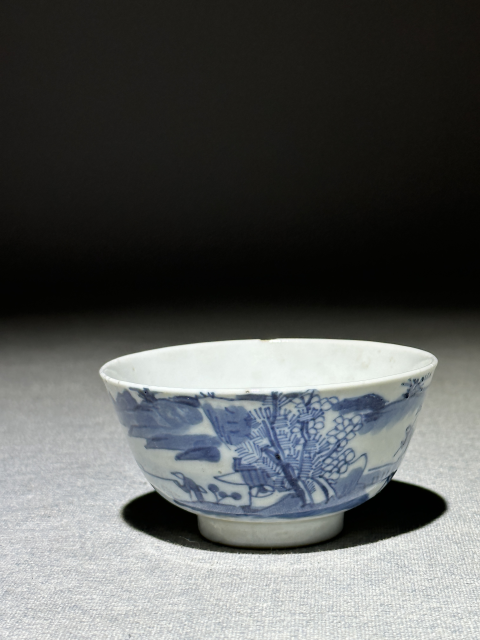 中国古玩　青磁山葡萄文面取花生　31cm13cm 域鉴古玩】【清晚期.茶圆：文人雅客之挚爱】渔樵耕读山水纹青花