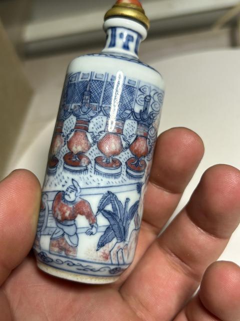 鼻煙壼 青花釉裏紅 清時代 康熙年製 唐物 鼻煙壼 青花釉裏紅 清時代 康熙年製 唐物