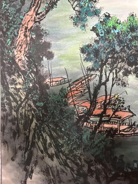 古玩字畫諸明老師大精品山水《富江垂釣》拍賣，當前價格850元
