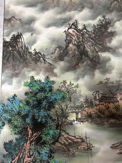 古玩字畫諸明老師大精品山水《富江垂釣》拍賣，當前價格850元