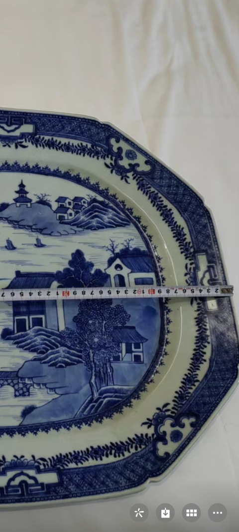 古玩陶瓷乾隆亭臺樓閣山水盤拍賣，當前價格1200元