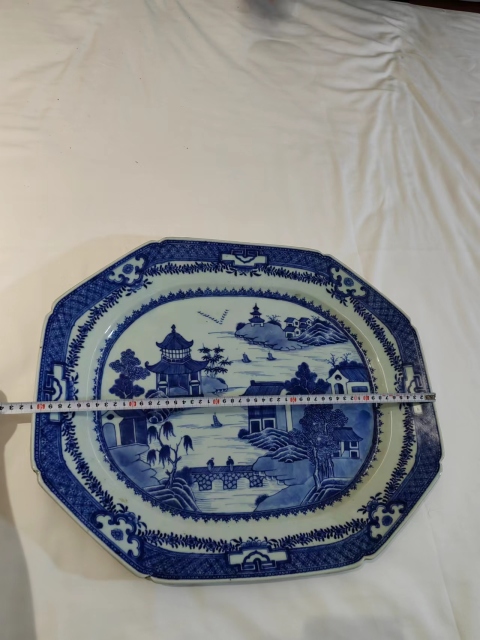 古玩陶瓷乾隆亭臺樓閣山水盤拍賣，當前價格1200元