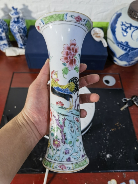 古玩陶瓷富貴大吉圖粉彩束腰花觚拍賣,當前價格11999元
