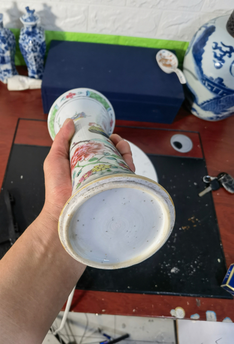 古玩陶瓷富貴大吉圖粉彩束腰花觚拍賣,當前價格11999元