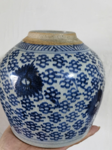古玩陶瓷青花鳳眼紋罐拍賣,當前價格800元