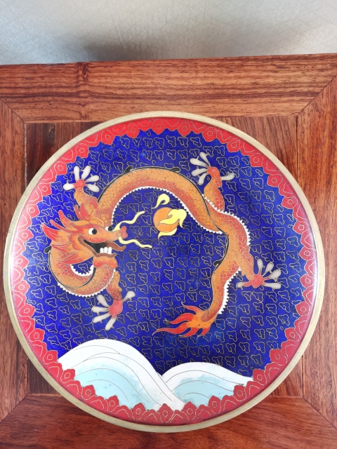 古玩雜項(xiàng)創(chuàng)匯時(shí)期景泰藍(lán)龍紋盤拍賣，當(dāng)前價(jià)格2500元