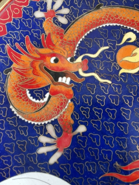 古玩雜項(xiàng)創(chuàng)匯時(shí)期景泰藍(lán)龍紋盤拍賣，當(dāng)前價(jià)格2500元