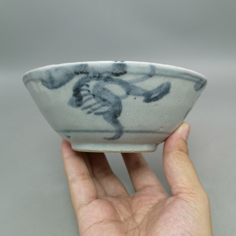 古玩陶瓷明代.青花草龍紋碗拍賣，當前價格3800元
