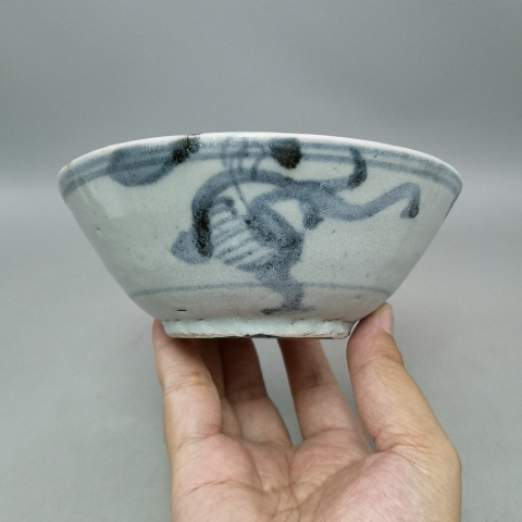 古玩陶瓷明代.青花草龍紋碗拍賣，當前價格3800元