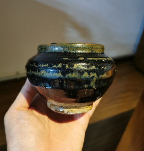 古玩陶瓷元代.磁州窯窯變黑釉豐肩茶入拍賣，當前價格496元